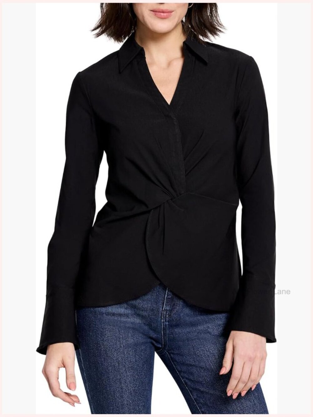 Women's Wonderstretch Twist Front Shirt - Classic Collar & Dramatic Sleeves